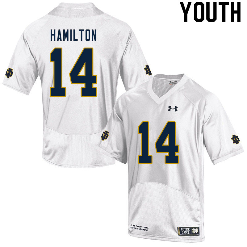 Youth NCAA Notre Dame Fighting Irish #14 Kyle Hamilton Stitched College Under Armour Authentic White Football Jersey GP10M66LE